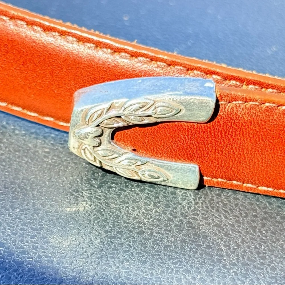 Brighton Brown Leather Belt Silver Buckle Charm Detail Size L 34”